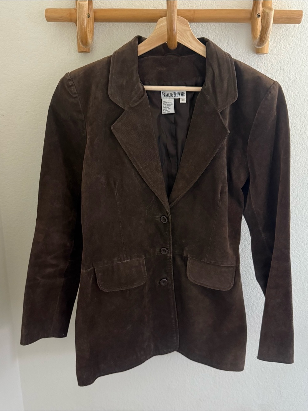 FRANCINE BROWNER 90s chocolate Brown suede leather elongated jacket western